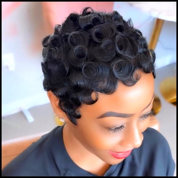 Short Layered Pixie Cut Wig Glueless Curly Human Hair Wear and Go
